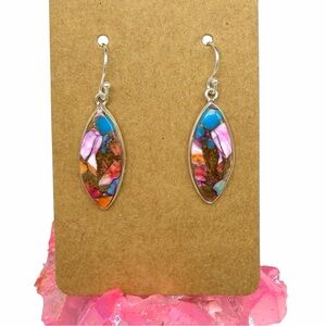 Pink Dahlia Kingman Turquoise Earrings Solid 925 Sterling Silver Dangle Drop